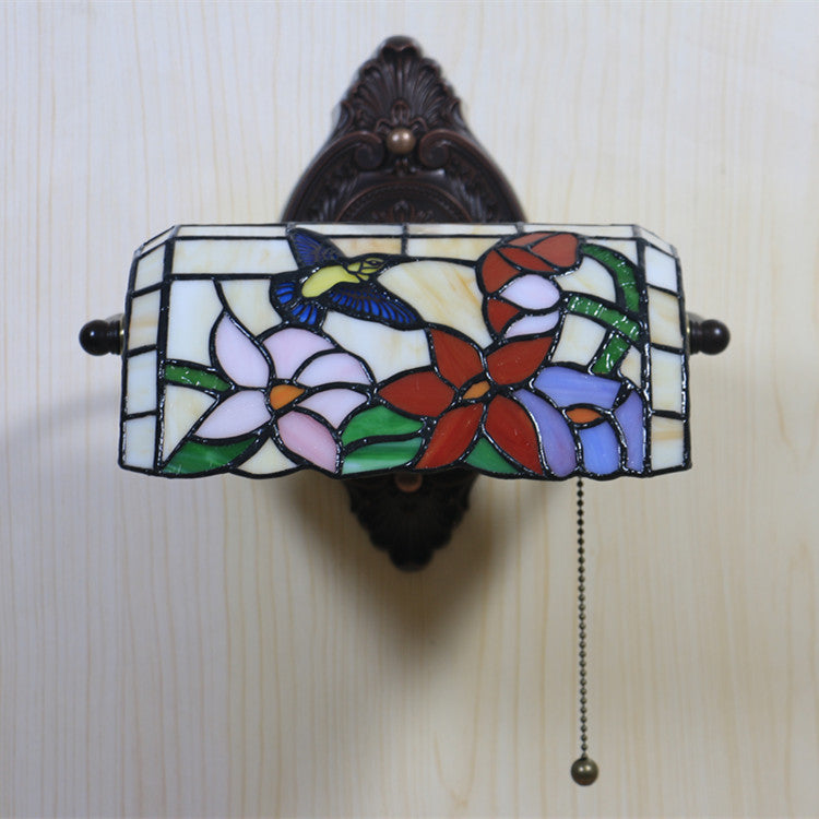 Applique murale traditionnelle Tiffany demi-cylindre en alliage de zinc et fer avec verre teinté 1 lumière pour salon 
