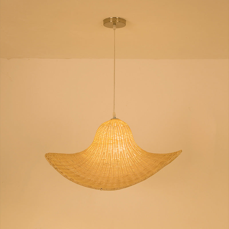Zeitgenössische kreative Rattan weben Eisen Hut 1-Licht Pendelleuchte für Esszimmer 