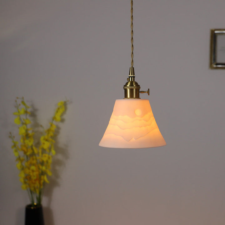 Moderne minimalistische runde Zylinder Messing Keramik 1-Licht Pendelleuchte für Wohnzimmer 