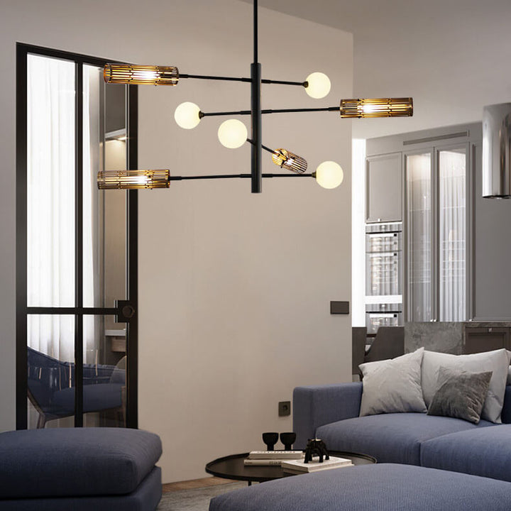 Lustre Minimaliste Nordique en Verre Givré Métal à 6/8 Lumières pour Îlot 