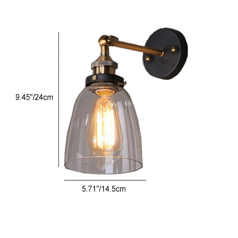 Contemporary Industrial Round Cup Iron Glass 1-Light Wall Sconce Lamp For Living Room