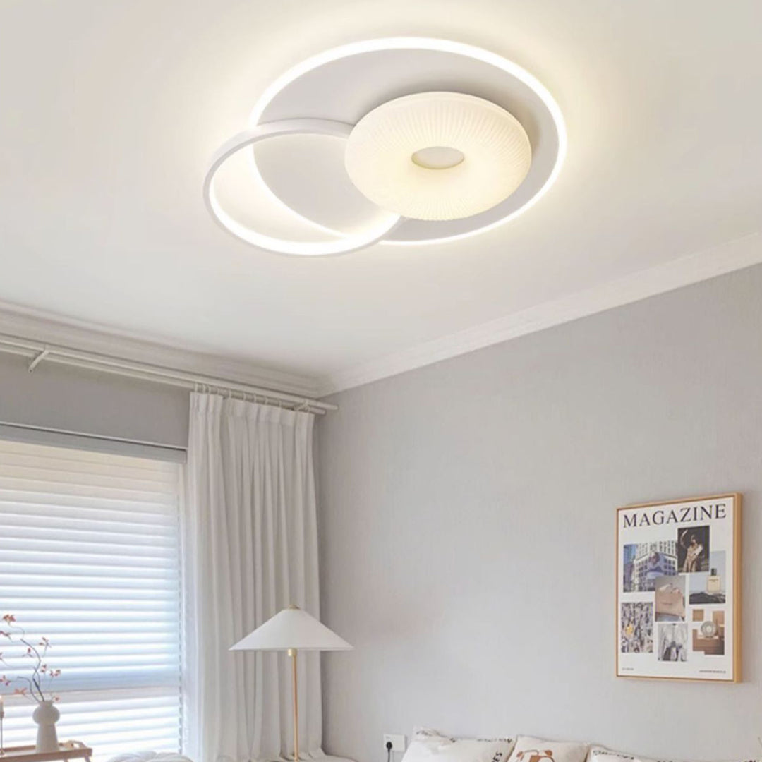 Lustre Plafonnier LED Rond en Métal Nordique Contemporain avec Motif de Fleurs et Triangle pour Chambre 