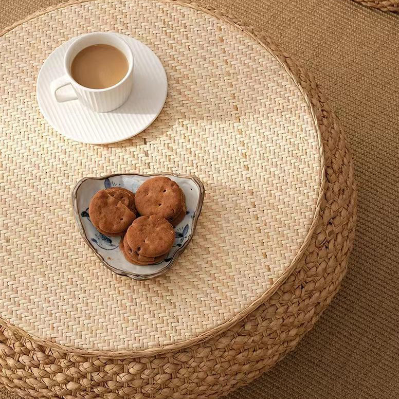 Traditional Japanese Oval Narcissus Rattan Poplar Wood Coffee Table Storage For Living Room