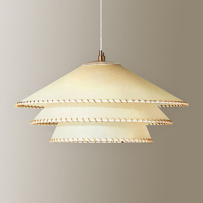 Lámpara colgante de 1 luz de diseño minimalista moderno de hierro y cuerda de disco de pergamino para dormitorio 