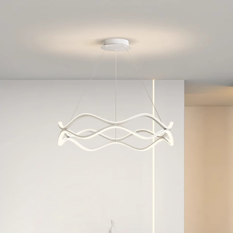 Zeitgenössischer nordischer Eisen-Aluminium-Silica-Rundwellen-LED-Kronleuchter für Esszimmer 