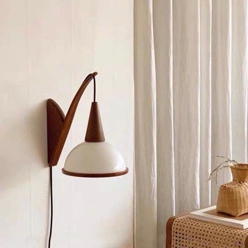 Japanese Minimalist Solid Wood Pleated Fabric Umbrella Shade 1-Light Wall Sconce Lamp