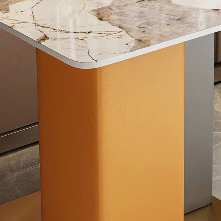 Contemporary Scandinavian Square Column Slate Microfiber Leather Wood Carbon Steel End Table For Living Room