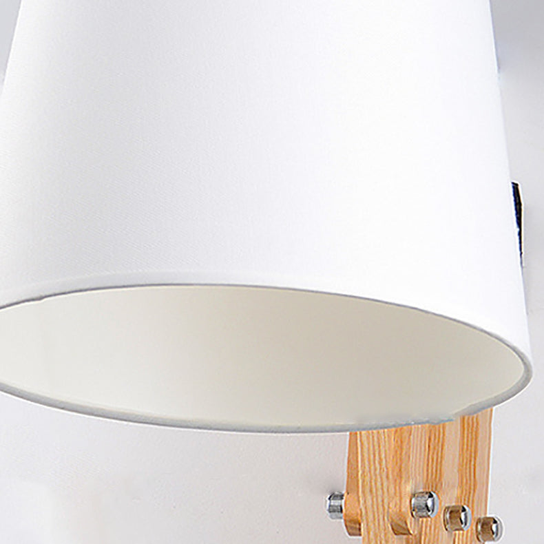 Traditional Vintage Linen Cone Ash Wood Iron Retractable Rotating 1-Light Wall Sconce Lamp for Living Room