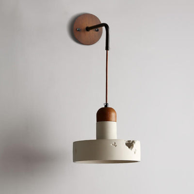 Applique murale 1 lumière en bois massif japonais Wabi-Sabi et ciment rond 