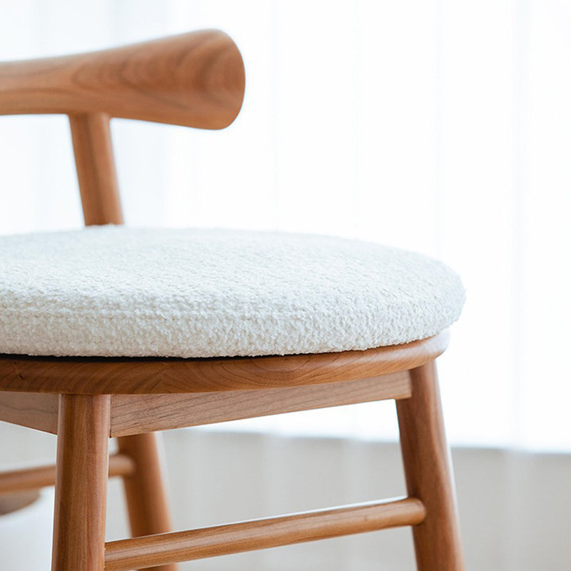 Taburete tocador redondo de madera de estilo moderno y sencillo con tela sherpa, respaldo y reposapiés para dormitorio 