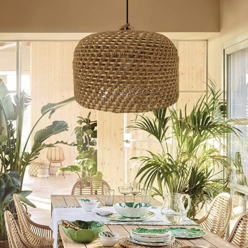 Japanese Wabi-sabi Rustic Rattan Weaving 1-Light Pendant Light