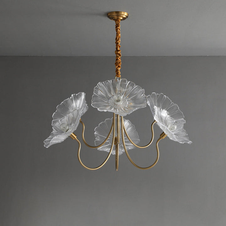 Lámpara de Araña de 6 Luces con Pantalla de Vidrio con Motivo Floral y Acabado Dorado Vintage Tradicional para Dormitorio 