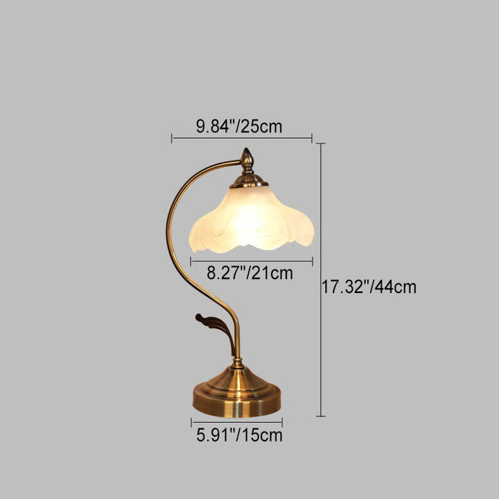 Traditional Vintage Frosted Floral Glass Shade Metal Base 1-Light Table Lamp for Living Room
