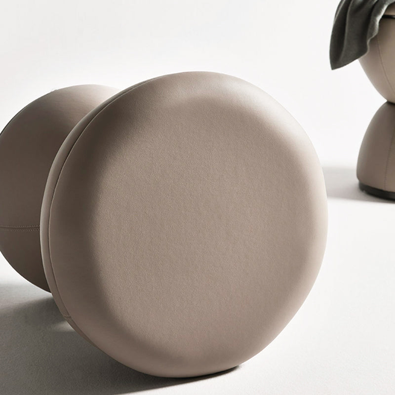 Tabouret bas rond minimaliste moderne en forme de sablier en cuir microfibre et acier inoxydable pour salon 