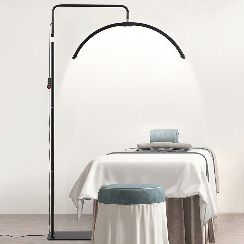 Lámpara de pie LED de aluminio, hierro y ABS en forma de media luna de la línea de simplicidad moderna para sala de estar 