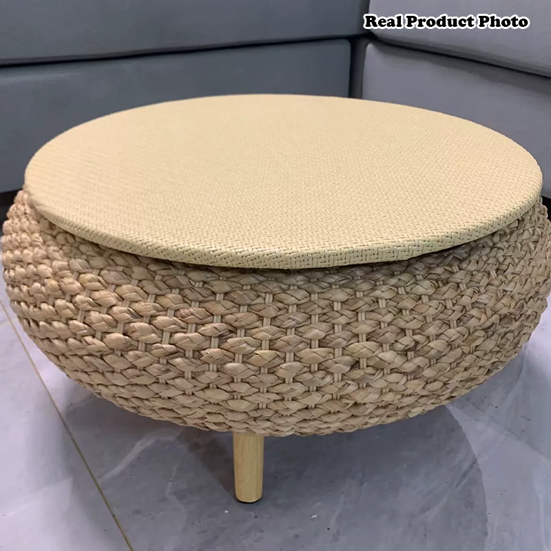 Traditioneller japanischer ovaler Narzissen-Rattan-Pappelholz-Couchtisch mit Stauraum für das Wohnzimmer 