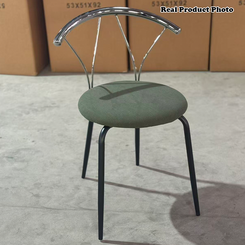 Contemporary Nordic Round Curved Backrest Stainless Steel Corduroy Dining Chair For Dining Room
