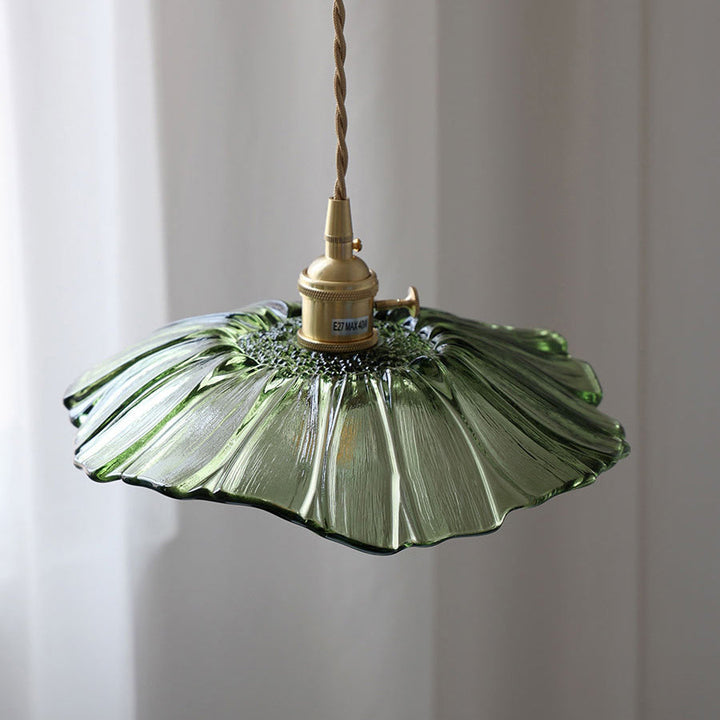 Modern Art Deco Sunflower Copper Glass 1-Light Pendant Light For Living Room