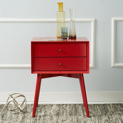 Contemporary Nordic Rectangular Wood Side Table 2-Drawer For Living Room