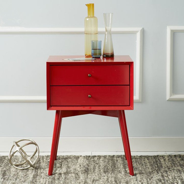 Contemporary Nordic Rectangular Wood Side Table 2-Drawer For Living Room
