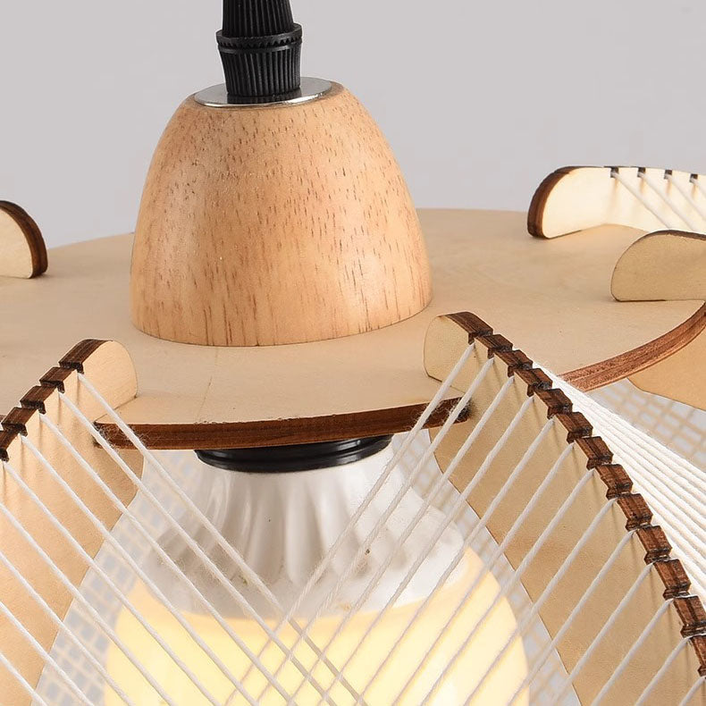 Lámpara Colgante Tradicional Japonesa Ovalada de Filigrana de Madera de 1 Luz para Sala de Estar 