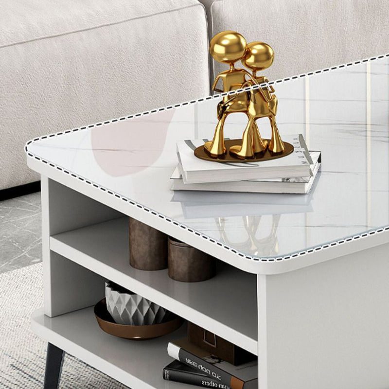 Mesa de café rectangular nórdica contemporánea de MDF y hierro con 1/2 cajón para sala de estar 