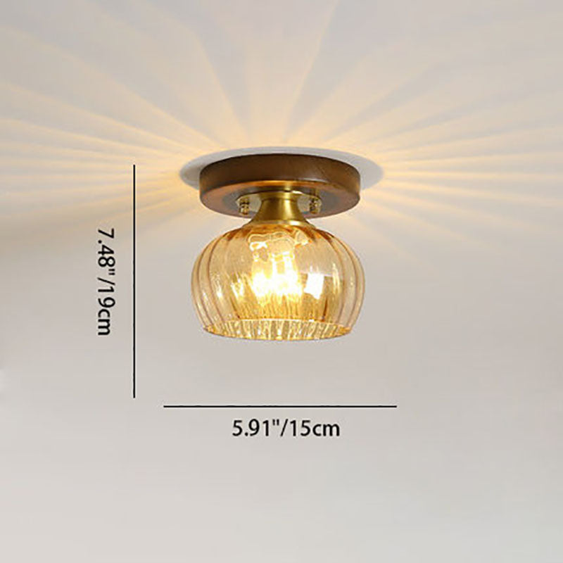 Modern Transitional Glass Cup Shape Solid Wood 1-Light Semi-Flush Mount Ceiling Light For Living Room
