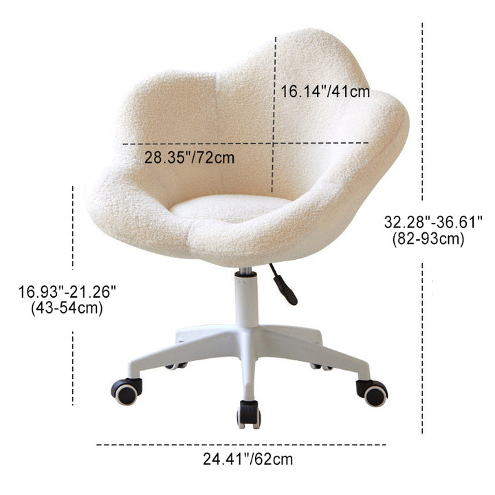 Moderner kreativer runder Schminkhocker mit Rückenlehne aus Sherpa-Stoff und Metall in Blumenform für das Schlafzimmer 