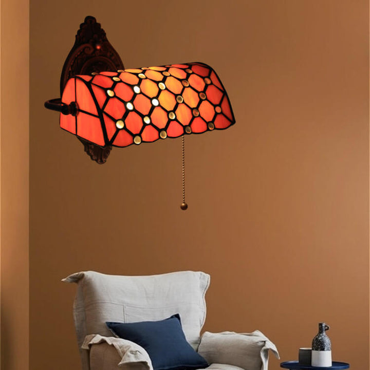 Traditional Tiffany Lucite Beads Stained Glass 1-Light Wall Sconce Lamp For Bedroom
