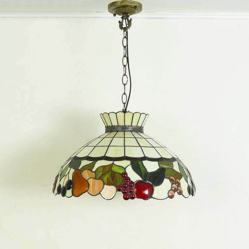 Tiffany Fruit Platter Decor Stained Glass Crown Shape 1-Light Pendant