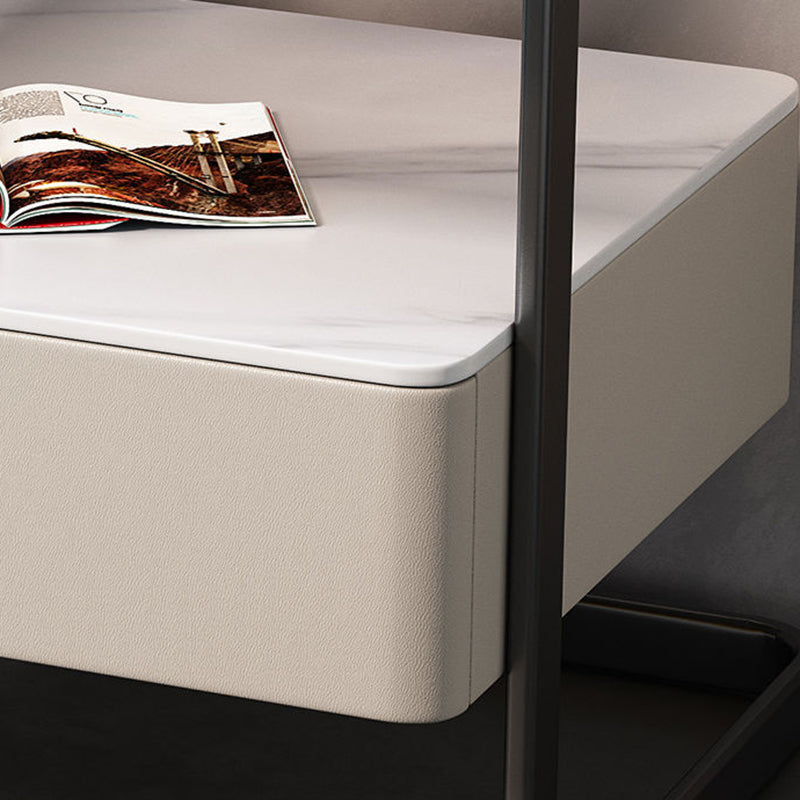 Table de nuit moderne minimaliste rectangulaire en verre trempé avec serrure et 1 tiroir pour chambre 