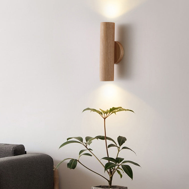 Applique murale LED en bois de caoutchouc cylindrique japonais traditionnel pour chambre à coucher 
