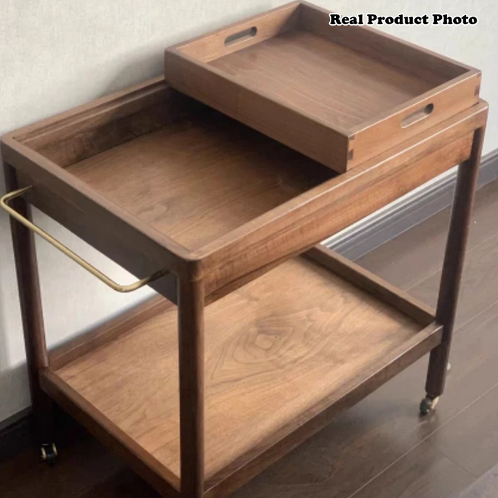 Traditional Japanese Rectangular Walnut Plywood End Table 3-Tier For Living Room