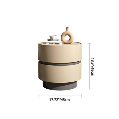 Table de chevet moderne minimaliste en bois massif avec cadre cylindrique à 2 tiroirs pour chambre 