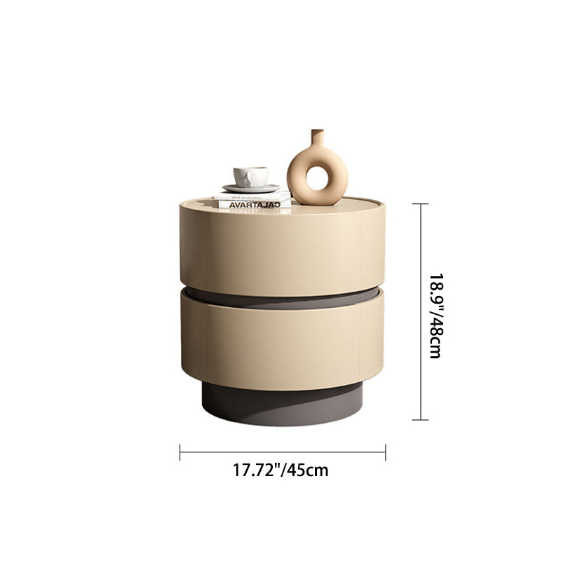 Table de chevet moderne minimaliste en bois massif avec cadre cylindrique à 2 tiroirs pour chambre 