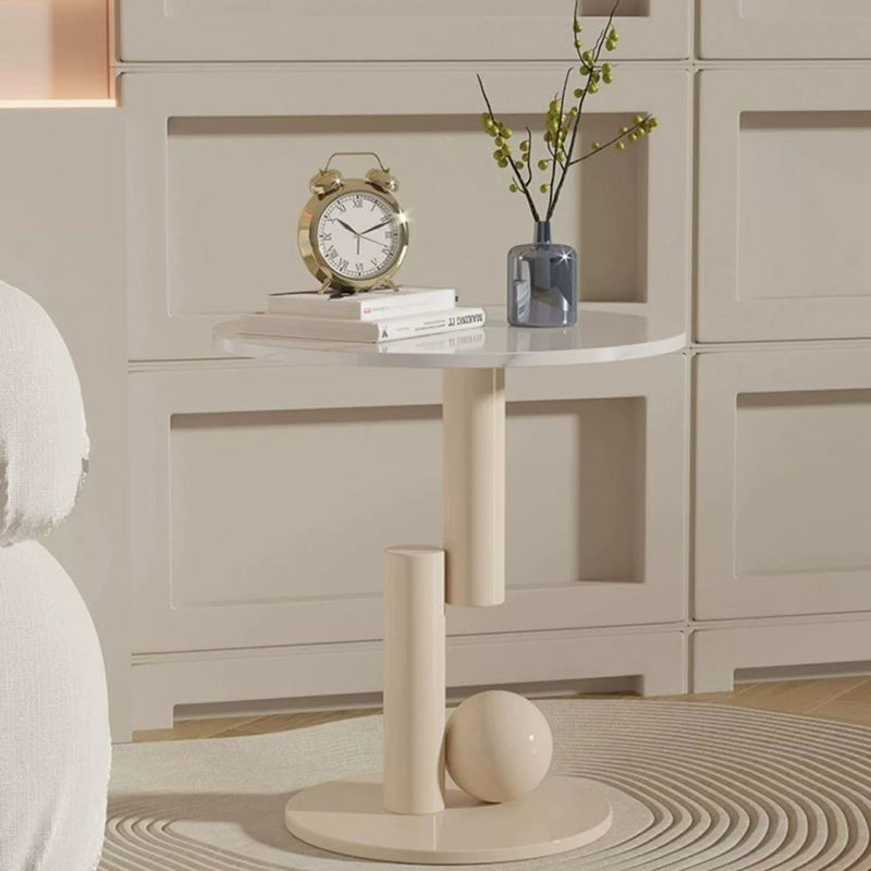 Zeitgenössischer kreativer runder Zylinder-Orb-Felsplatte-Kaffeetisch aus Kohlenstoffstahl für das Wohnzimmer 