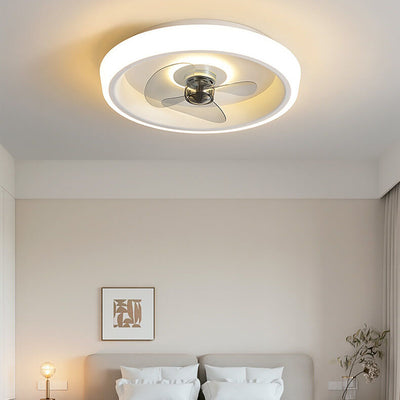 Nordische minimalistische runde LED-Deckenventilatorleuchte aus Acryl mit Holzmaserung 