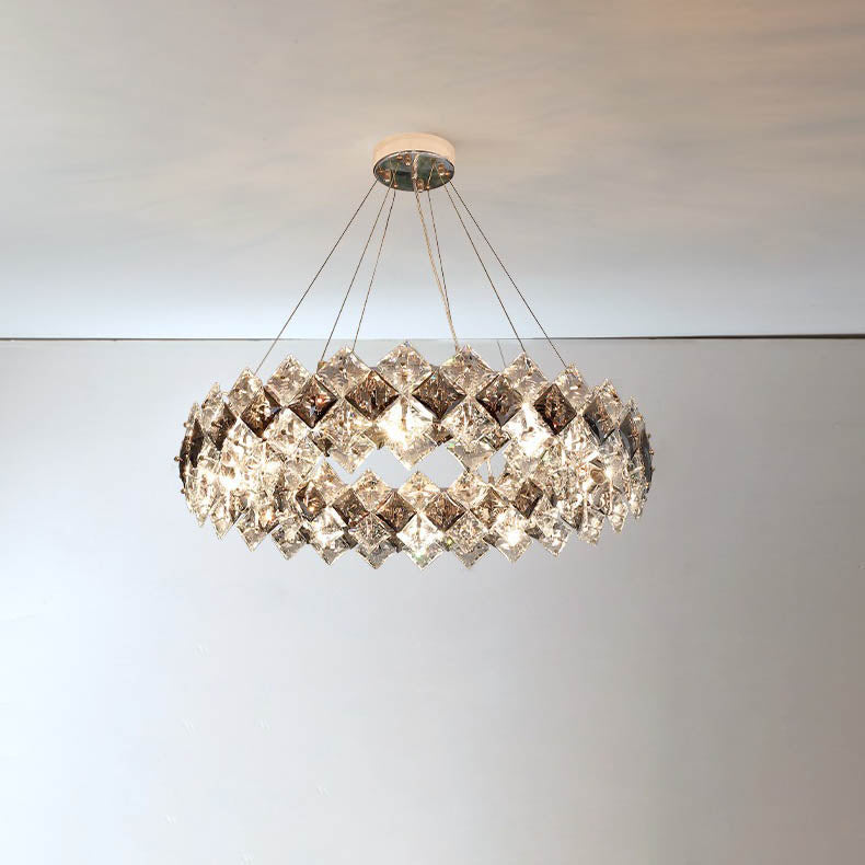 Lustre contemporain en cristal de luxe avec matériel plaqué en cercle de diamant 5/6/7/8/10/14 lumières pour salon 