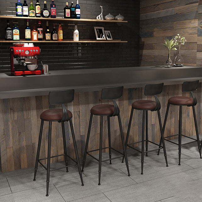 Tabouret de bar contemporain rond en similicuir avec dossier et repose-pieds pour salle à manger 