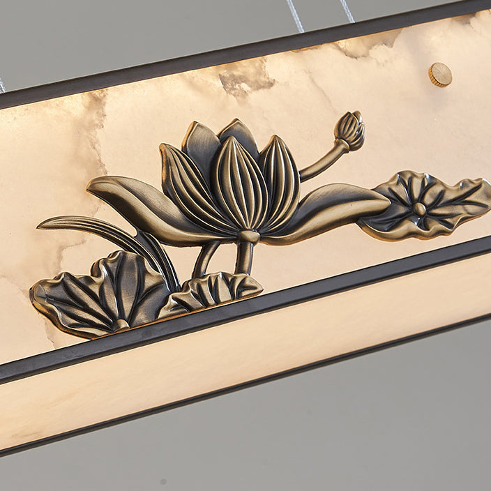 Lámpara colgante de isla LED de mármol de cobre rectangular chino tradicional para comedor 