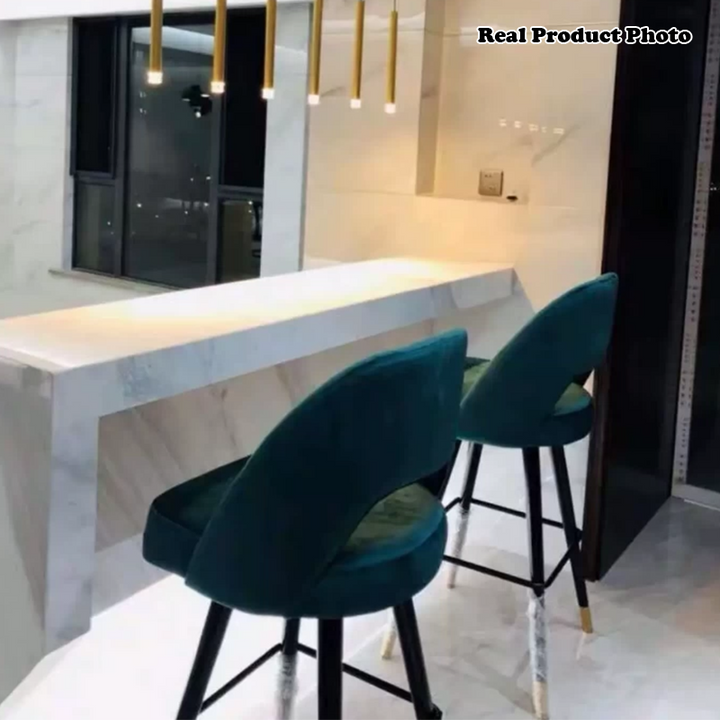 Modern Luxury Square High Resilience Foam Matte Velvet Iron Bar Stool Backrest For Kitchen