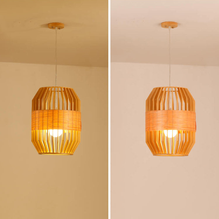 Modern Minimalist Wooden Birdcage Design 1- Light Pendant Light