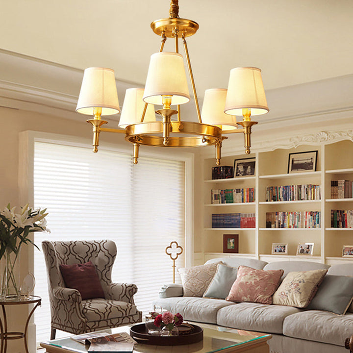 Lustre moderne rond de luxe en cuivre avec tissu et 5/6/8/10 lumières pour salon 