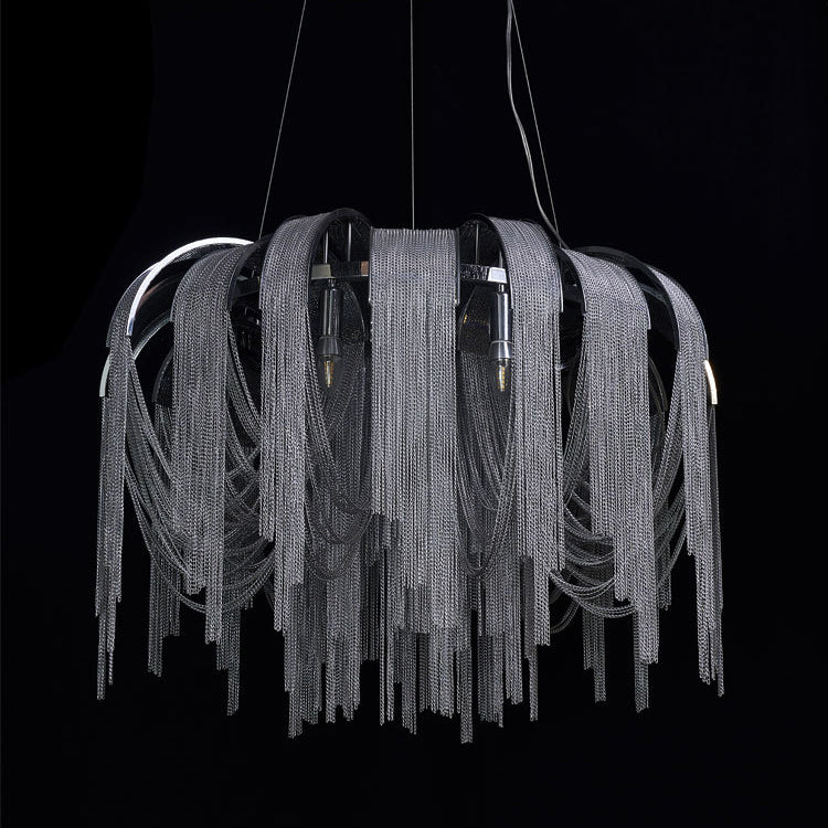 Modern Luxury Iron Aluminum Chain Tassel 6/8/10/12/15 Light Chandeliers For Hallway