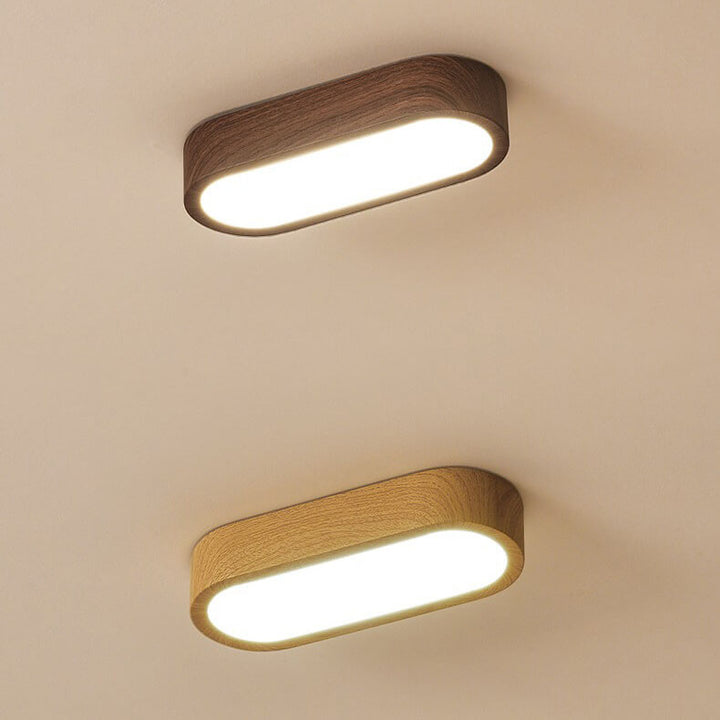 Modern Minimalist Oval Strip Wood Grain Hardware LED Flush Mount Ceiling Light For Hallway