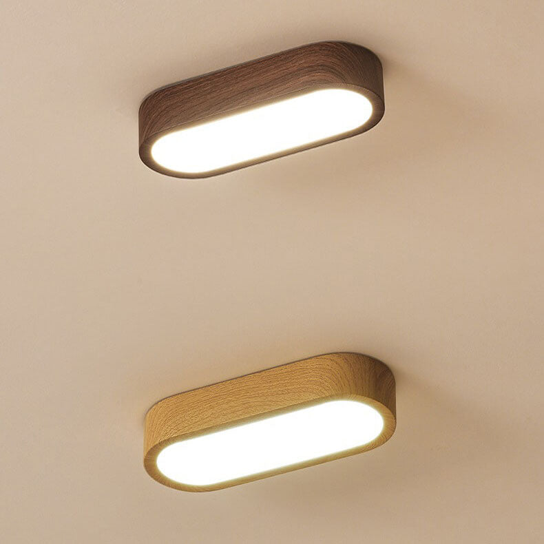 Modern Minimalist Oval Strip Wood Grain Hardware LED Flush Mount Ceiling Light