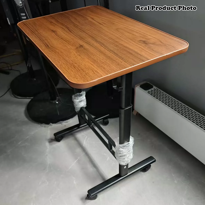 Escritorio de estudio moderno minimalista de MDF y acero al carbono con forma rectangular redondeada y altura ajustable para sala de estar 