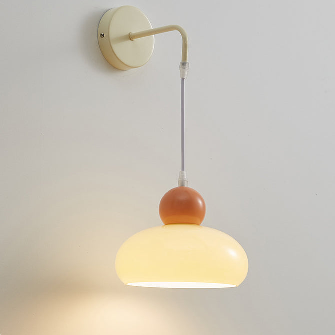 Moderne minimalistische Creme Kuppel Runde Eisen Glas 1-Licht Wandleuchte Lampe für Schlafzimmer 