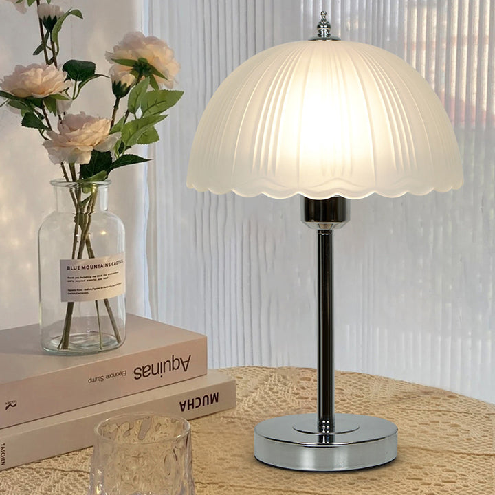 Contemporary Nordic Iron Glass Dome Petal 1-Light Table Lamp For Bedside