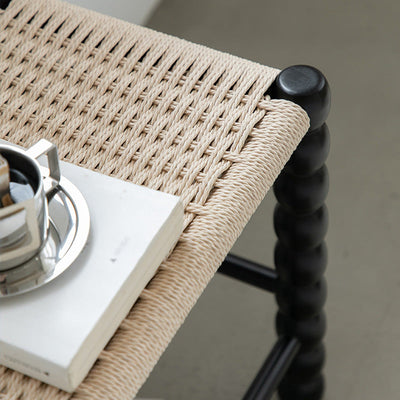 Tabouret rectangulaire traditionnel chinois en osier avec pieds en bois pour le salon 